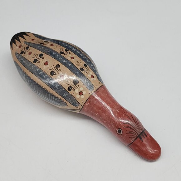 Mexican Tonala Pottery Clay Duck Laying Down Hand painted Folk Art 7.5x3” - Picture 2 of 9